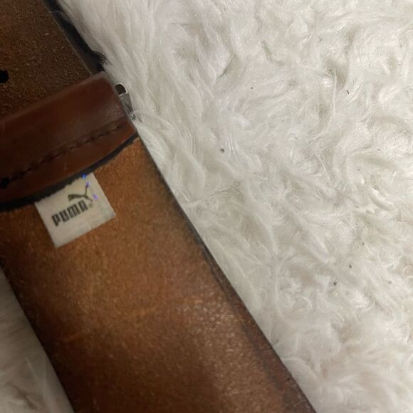 Puma Brown Leather Belt with silver tone Buckle women’s Size Large.